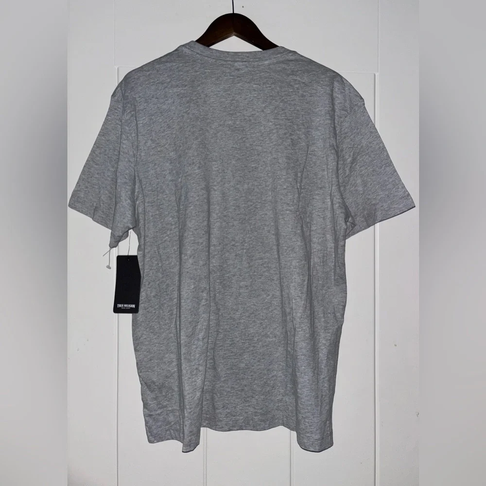 True Religion Double Stitch Horseshoe Logo Men XL Cotton Gray Tee Shirt NEW